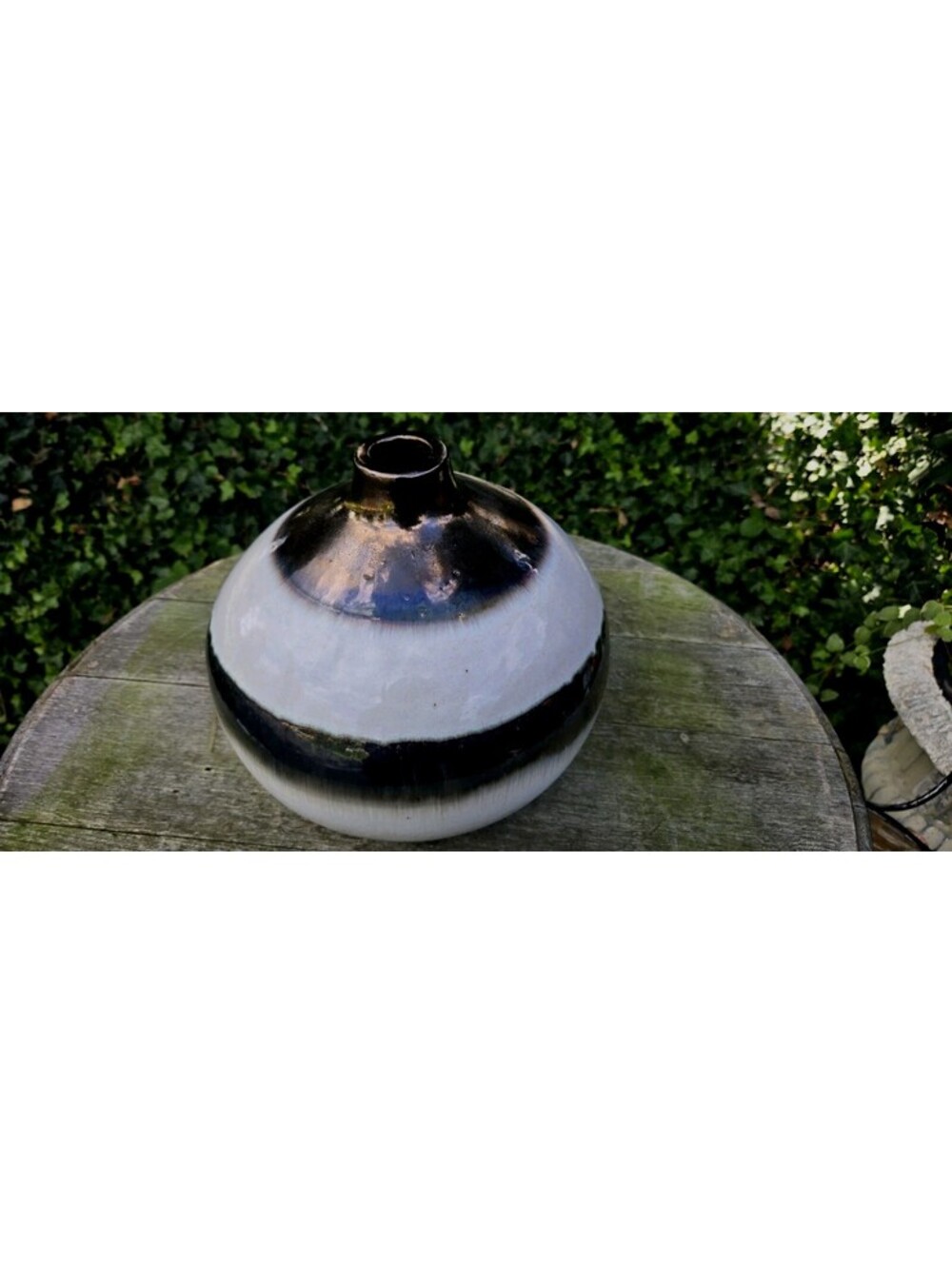 Vintage Studio Art Pottery Vase 10X10" Gray and Black Stripe Excellent Condition